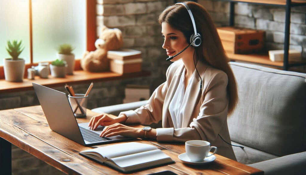 mujer trabajando como asistente virtual